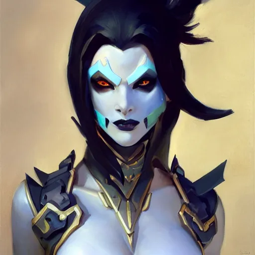 Image similar to greg manchess portrait painting of partially armored lady death as overwatch character, medium shot, asymmetrical, profile picture, organic painting, sunny day, matte painting, bold shapes, hard edges, street art, trending on artstation, by huang guangjian and gil elvgren and sachin teng