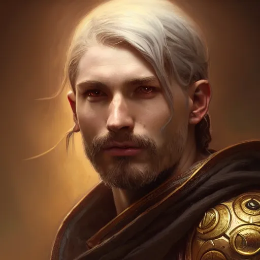 Image similar to portrait painting of a d & d male cleric, ultra realistic, concept art, intricate details, eerie, highly detailed, photorealistic, octane render, 8 k, unreal engine. art by artgerm and greg rutkowski and charlie bowater and magali villeneuve and alphonse mucha