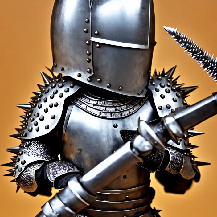 Image similar to photograph of a knight with spiky armour and a mace, extremely detailed. dslr. 8 5 mm.