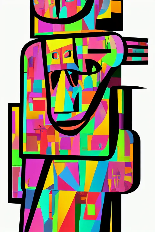 Image similar to cubist moai statue cutout digital illustration cartoon colorful beeple