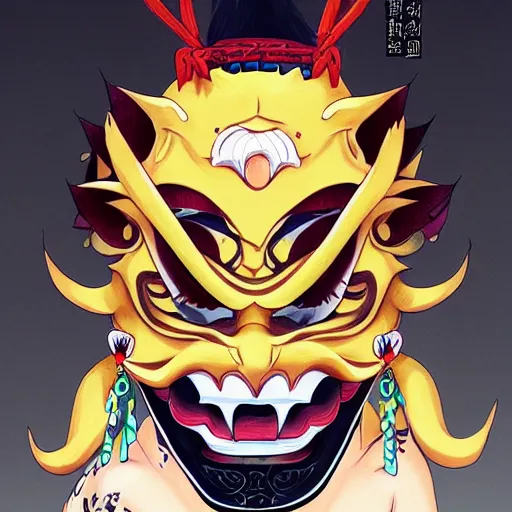 Prompt: portrait of a plagiat in a hannya mask, anime fantasy illustration by tomoyuki yamasaki, kyoto studio, madhouse, ufotable, trending on artstation