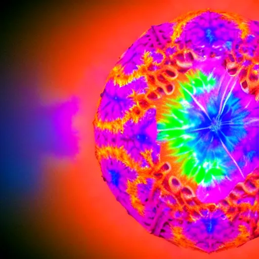 Prompt: a hyperrealistic 3D render of a dodecahedron made entirely of tie dyed Mandelbrot fractals, 8k, 4K, glowing, neon, dramatic lighting, volumetric lighting, octane render,