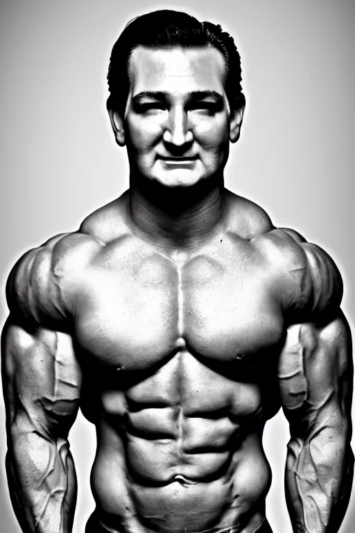 Image similar to muscular ted cruz, 8 k, award winning photograph, portrait, detailed face, highly - detailed, body builder