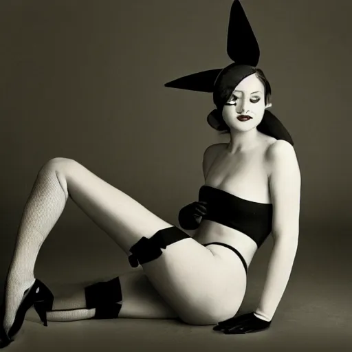 Image similar to elegant woman dressed up as pikachu, wearing stockings, modern photo by Annie Liebovitz