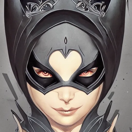 Image similar to masked hero dark law, heroine, beautiful, detailed symmetrical close - up portrait, intricate complexity, in the style of artgerm and peter mohrbacher, cel - shaded