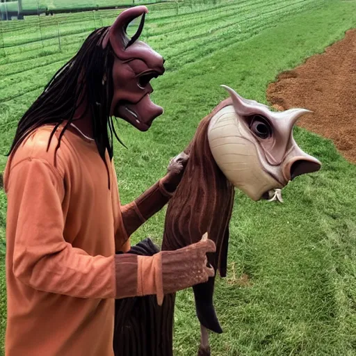 Image similar to jar jar binks working on his dairy farm