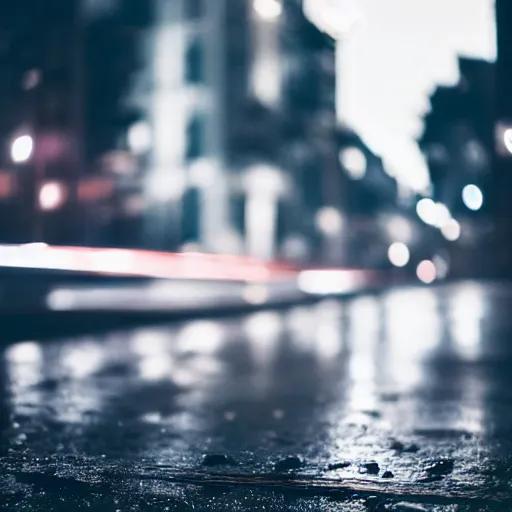 Image similar to night city lights reflecting on wet asphalt, moody photography