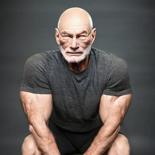 Image similar to a man who is a genetic combination of patrick stewart and jonathan frakes and levar burton and michael dorn and brent spiner, face and upper - body focus, detailed eyes