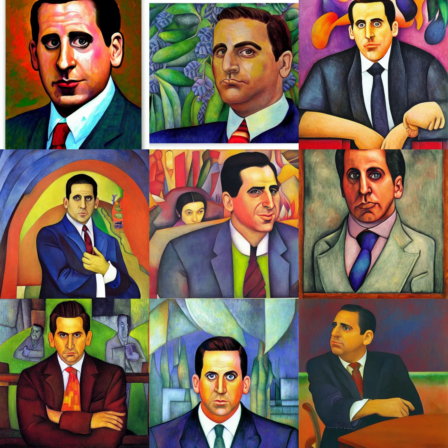 Prompt: michael scott by diego rivera, vibrant colors