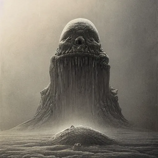 Image similar to an epic horrifying fantastic hyperdetailed matte painting of a creature from old horror movies photo taken with nikon d 7 5 0, by moebius by zdzisław beksinski, by jakub rozalski, by nekro, cosmic horror artwork