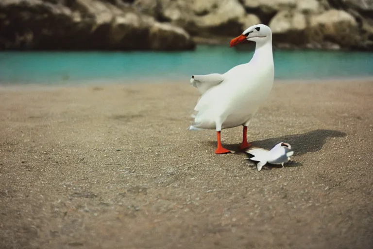 Prompt: a photo of a mewtwo seagull in its natural habitat, kodak ektachrome e 1 0 0 photography