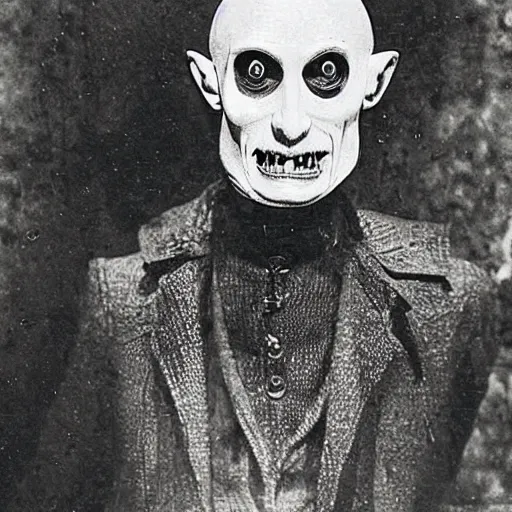 Prompt: photograph of a taxidermied count orlok on display in a museum