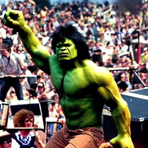 Image similar to hulk performing at woodstock