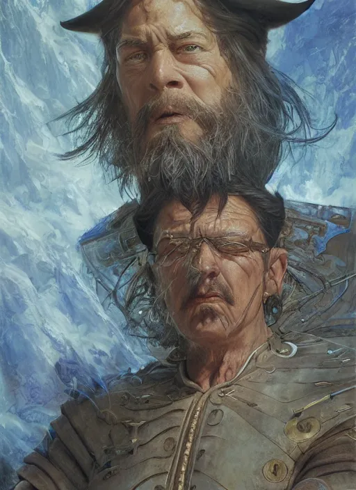 Prompt: a hyperrealistic and detailed paintbrush portrait of a male sorcerer warrior, art by donato giancola and bayard wu and gustav moreau and wayne barlowe