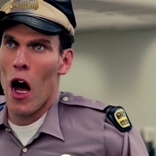 Image similar to Live Action Still of Jerma985 in Beverly Hills Cops, real life, hyperrealistic, ultra realistic, realistic, highly detailed, epic, HD quality, 8k resolution, body and headshot, film still