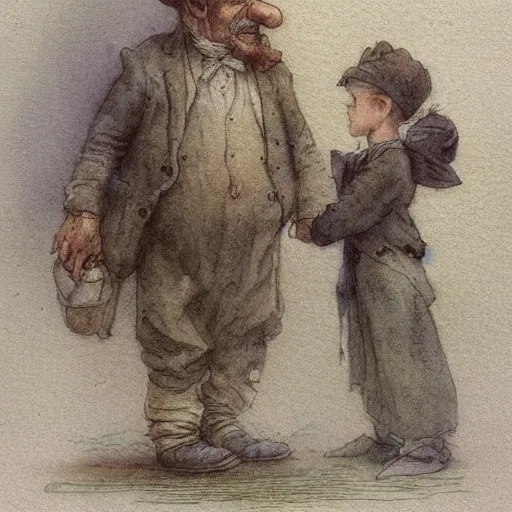 Image similar to !dream a muted color watercolor sketch of a little person poor old man story book character ifrom the book Baltimore & Redingote by Jean-Baptiste Monge of an old man in the style of by Jean-Baptiste Monge that looks like its by Jean-Baptiste Monge and refencing Jean-Baptiste Monge