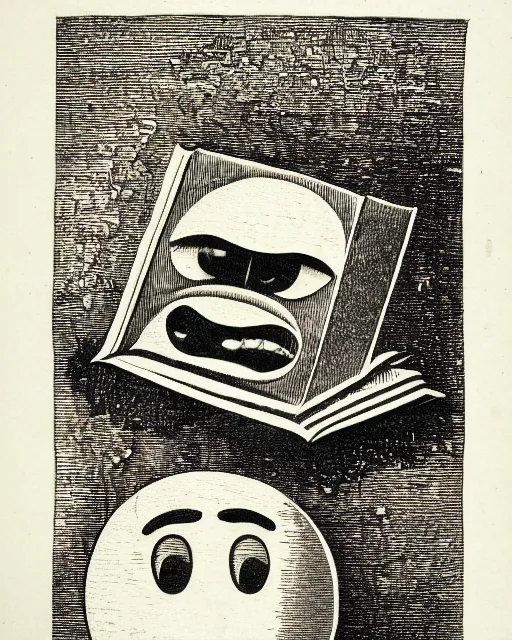 Image similar to illustration of emoji from the dictionarre infernal, etching by louis le breton, 1 8 6 9, 1 2 0 0 dpi scan