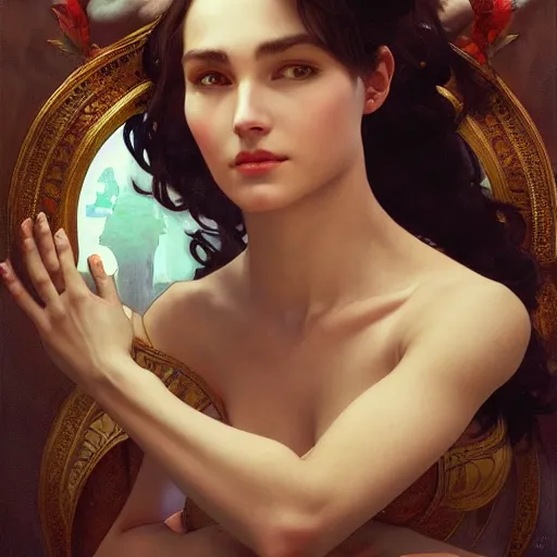 Image similar to natali portman, 8 k, depth of field, 3 d, art by artgerm and greg rutkowski and alphonse mucha and uang guangjian and gil elvgren and sachin ten