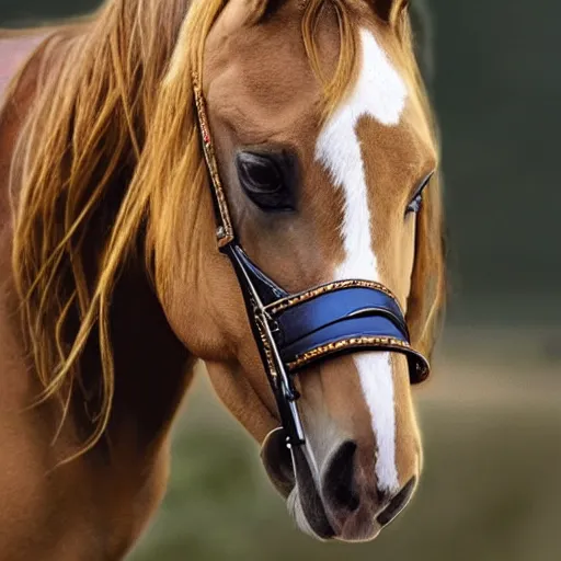 Image similar to Emma Watson as a mare, Emma Watson morphed into a horse