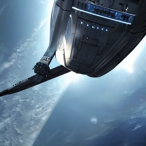 Prompt: photo, futuristic starship, the expanse, military, highly detailed