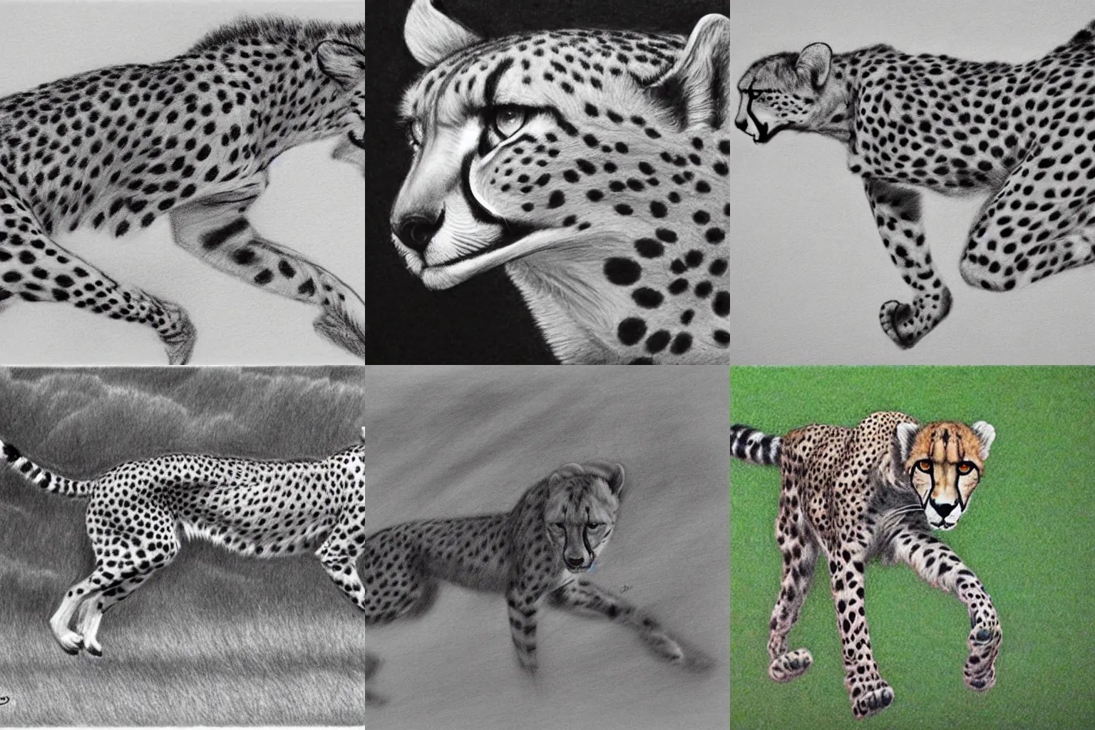 Prompt: A pencil drawing of a full cheetah running, highly detailed