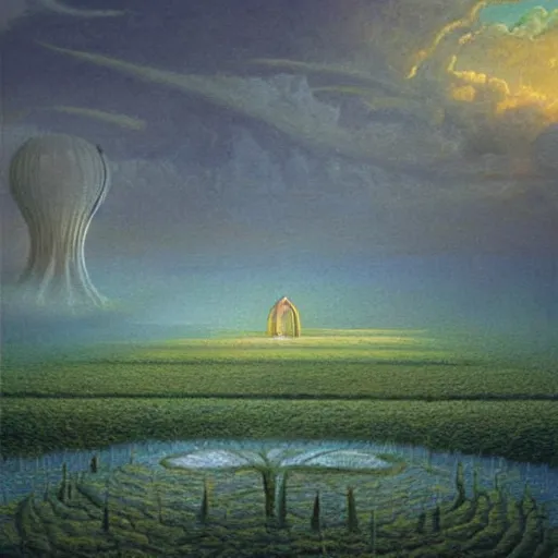 Image similar to scene from a dream. plains. digital artwork by vincent bons, michael whelan, remedios varo and gerardo dottori. grainy and rough. interesting pastel colour palette. beautiful light. oil and water colour based on high quality render.