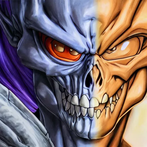 Image similar to ultra realistic portrait painting of skeletor, art by akira toriyama, 4 k, dragon ball artstyle, cel shaded, highly detailed, epic lighting