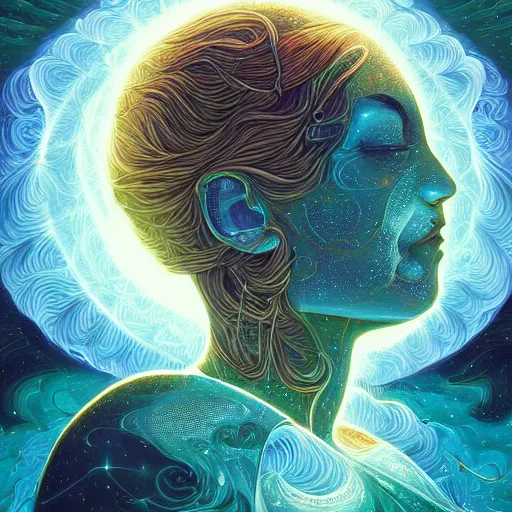 Prompt: beautiful portrait of elation, intelligence, spatial space deformation in latent space, math art, astral plane, key light, by artgerm and dan mumford and gustave dore