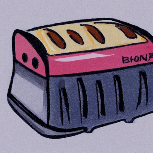 Image similar to an entire loaf of bread popping out of a toaster, concept art, highly detailed, high quality, bright colors,