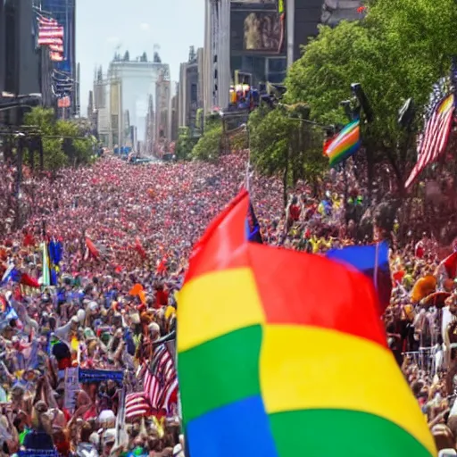 Prompt: donald trump at a pride parade where everybody cheers him on