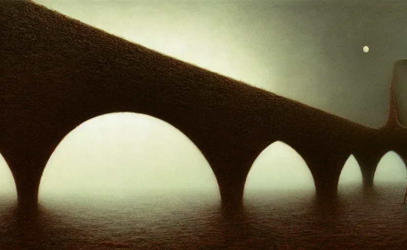 Image similar to A bridge over an endless abyss, Zdzislaw Beksinski, digital art