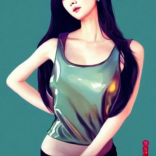 Prompt: a beautiful young korean kpop star constance wu lucy liu alluring instagram model in elaborate latex tank top, by guweiz and wlop and ilya kuvshinov and artgerm and, aesthetic, gorgeous, stunning, alluring, attractive, artstation, deviantart, pinterest, digital art