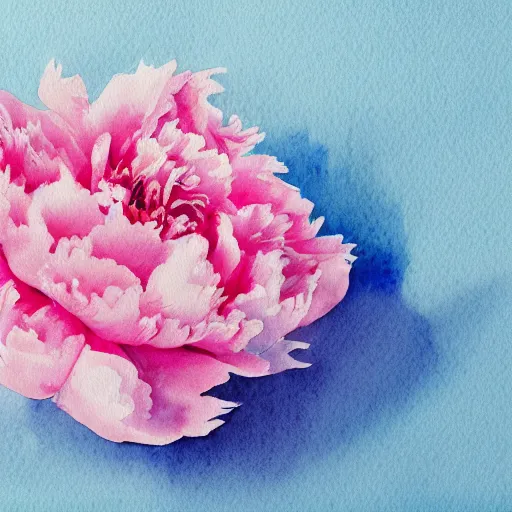 Image similar to a watercolor still life of a pink peony on a blue background