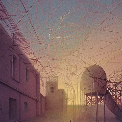 Prompt: everything is connected. digital artwork by vincent bons, beeple, michael whelan, remedios varo and gerardo dottori. grainy and rough. interesting pastel colour palette. beautiful light. oil and water colour based on high quality render.