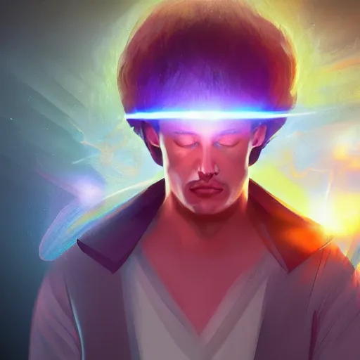 Image similar to a powerful psychic guy emitting psychic powers, highly detailed, digital painting, artstation, concept art, soft light, sharp focus, illustration