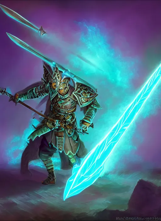 Prompt: Glowing DND Battleaxe emanating teal energy, dungeons and dragons, highly detailed, digital painting, 8k, HD