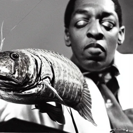 Image similar to john coltrane snuggling an angler fish