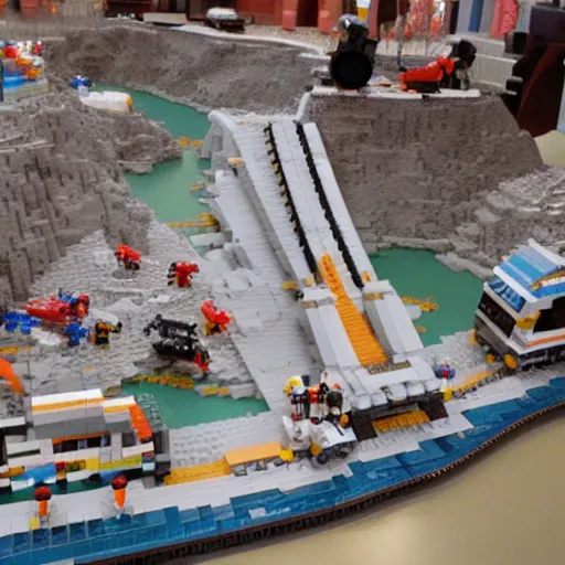 Image similar to hoover damn made out of legos