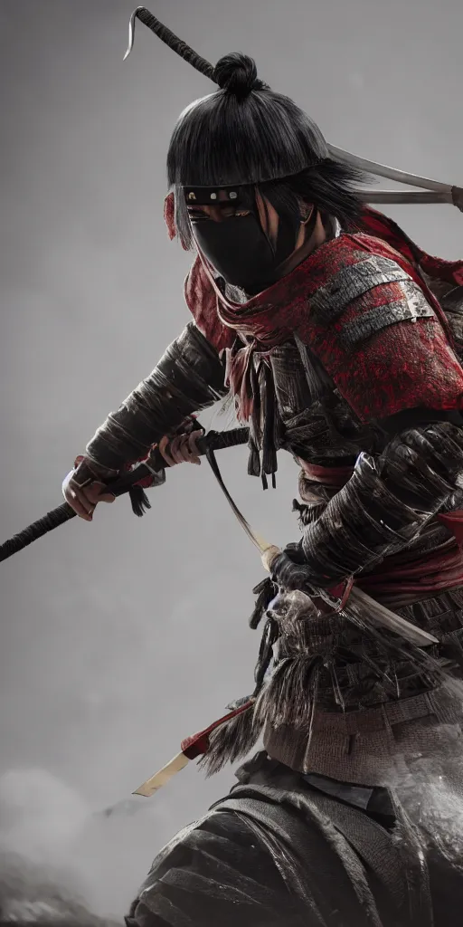 Image similar to shinobi warrior from ghost of tsushima, realistic, cinematic lighting, native japanese