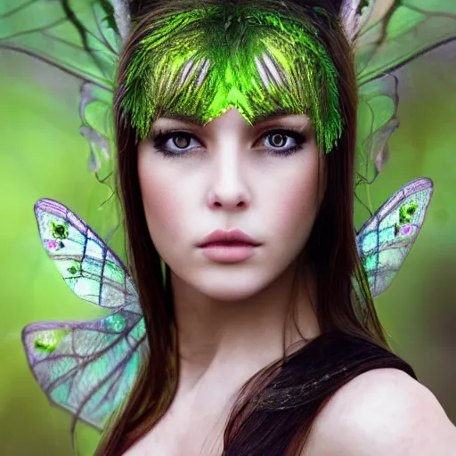 Prompt: portrait of realistic fairy, high detailed face, photo, sharp focus, green eyes, river