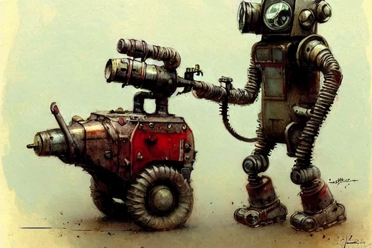 Image similar to adventurer ( ( ( ( ( 1 9 5 0 s retro future robot android rat digging machine. muted colors. ) ) ) ) ) by jean baptiste monge!!!!!!!!!!!!!!!!!!!!!!!!! chrome red