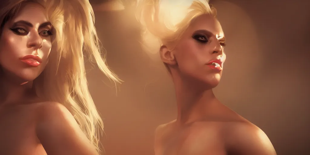 Image similar to lady gaga play H quinn, volumetric lighting, beautiful, golden hour, sharp focus, ultra detailed, cgsociety