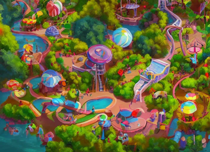 Image similar to level design for candy kids game, zoo park, top angle, oil painting by jama jurabaev, extremely detailed, brush hard, artstation, for aaa game, high quality, brush stroke