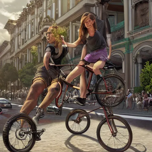 Prompt: learning to ride a bike in mexico city, hyper detailed, dramatic lighting, cgsociety, realistic, hyper detailed, insane details, intricate, dramatic lighting, hypermaximalist, golden ratio, rule of thirds, octane render, weta digital, micro details, ultra wide angle, artstation trending, 8 k,