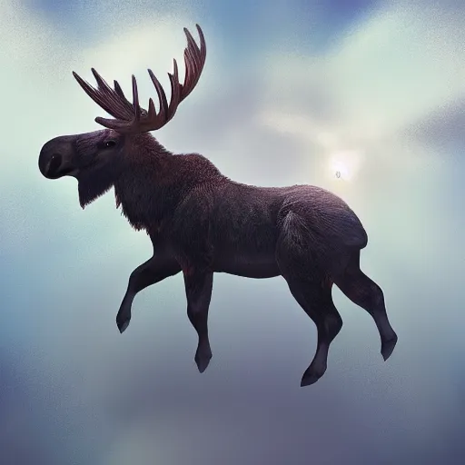 Image similar to a majestic space moose, soaring through space, digital art, trending on artstation