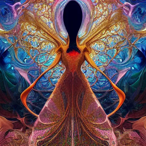 Prompt: dmt healer by alexander mcqueen, zdzisław beksinski and alphonse mucha. highly detailed, hyper - real, very beautiful, intricate fractal details, very complex, opulent, epic, mysterious, trending on deviantart and artstation, polished and minimalist redesign by zaha hadid and iris van herpen