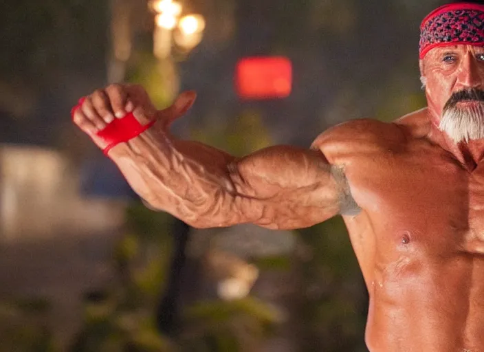 Image similar to hulk hogan, movie still, from the new thunder in paradise movie, 8 k, realistic