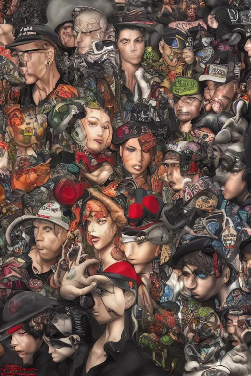 Image similar to place full of tunnel rats - pop art, hyperrealistic, detailed by artgerm and richard hamilton and mimmo rottela and bob rafei and kazuma kaneko and bengus and yoshitaka amano