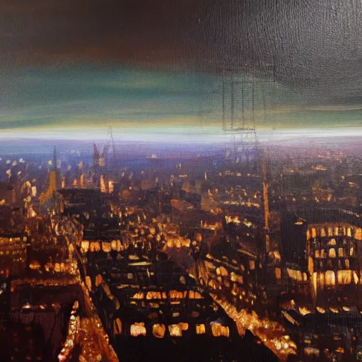 Prompt: a eldritch horror overtop london at night, Oil painting