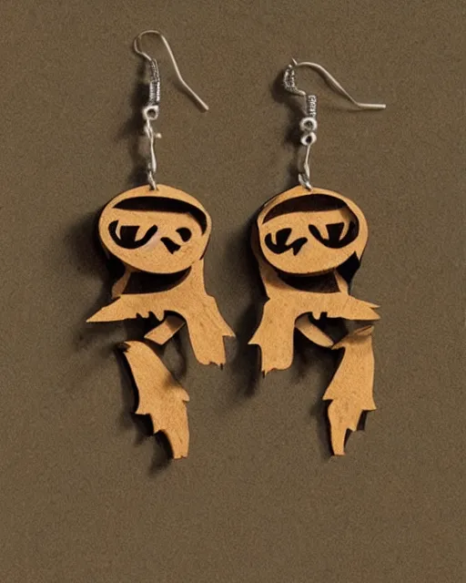 Image similar to cute funny ghost, 2 d lasercut wood earrings, ultra realistic, concept art, intricate details, highly detailed by greg rutkowski, gaston bussiere, craig mullins, simon bisley